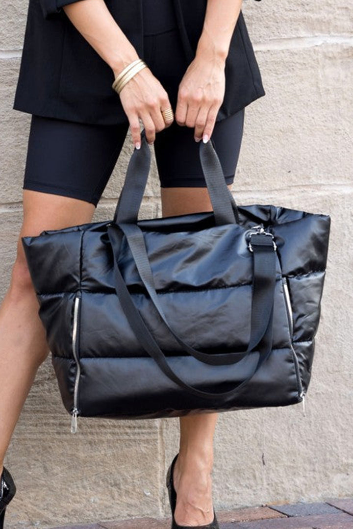 Solid Zipper Puffer Large Tote Bag