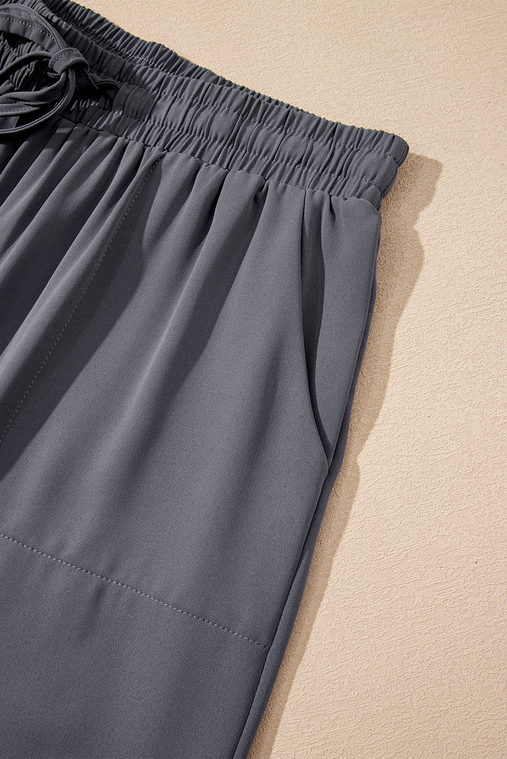 Gray Drawstring Elastic Waistband Pocketed Cropped Jogger Pants