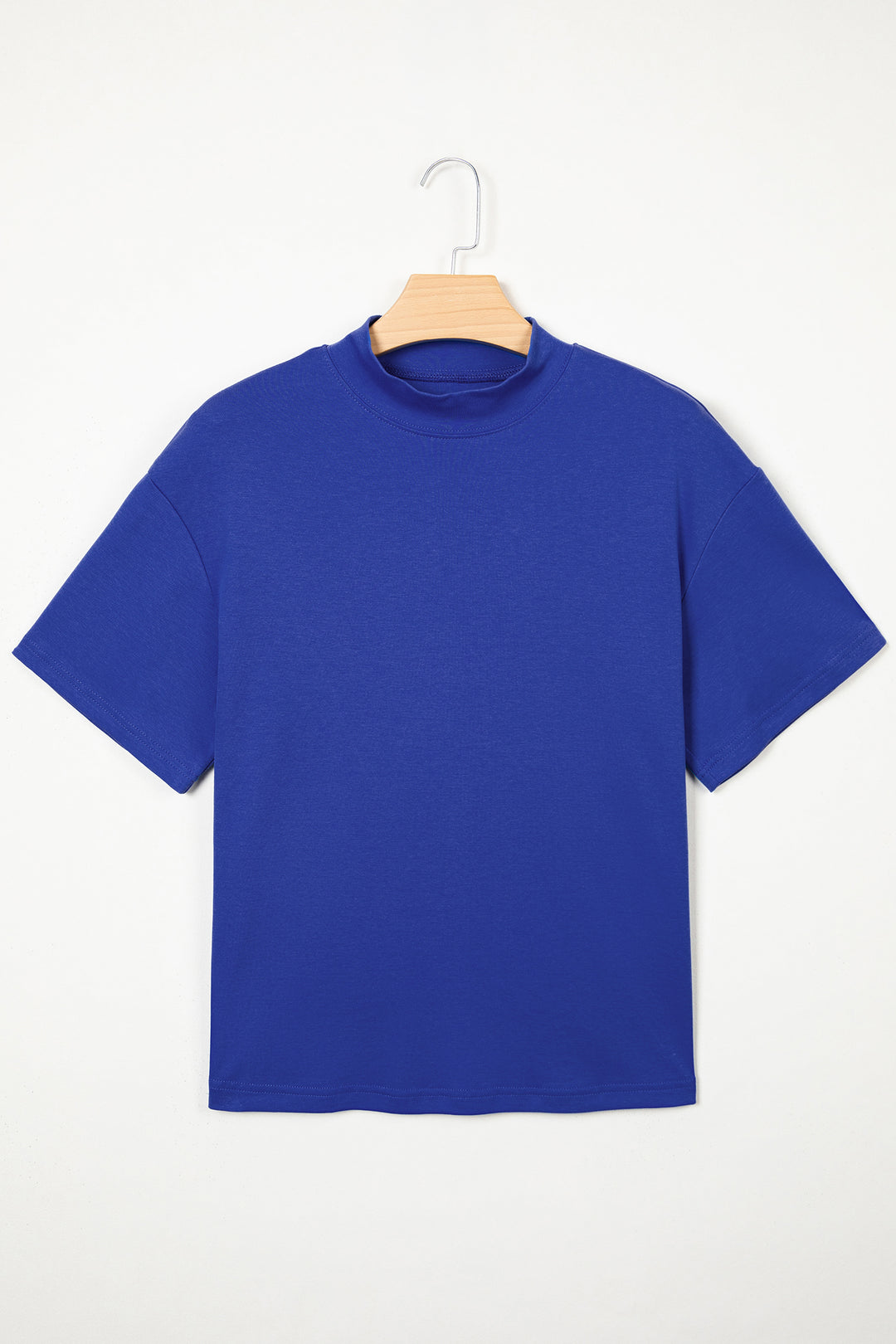 Dark Blue Solid Color High Neck Oversize Tee