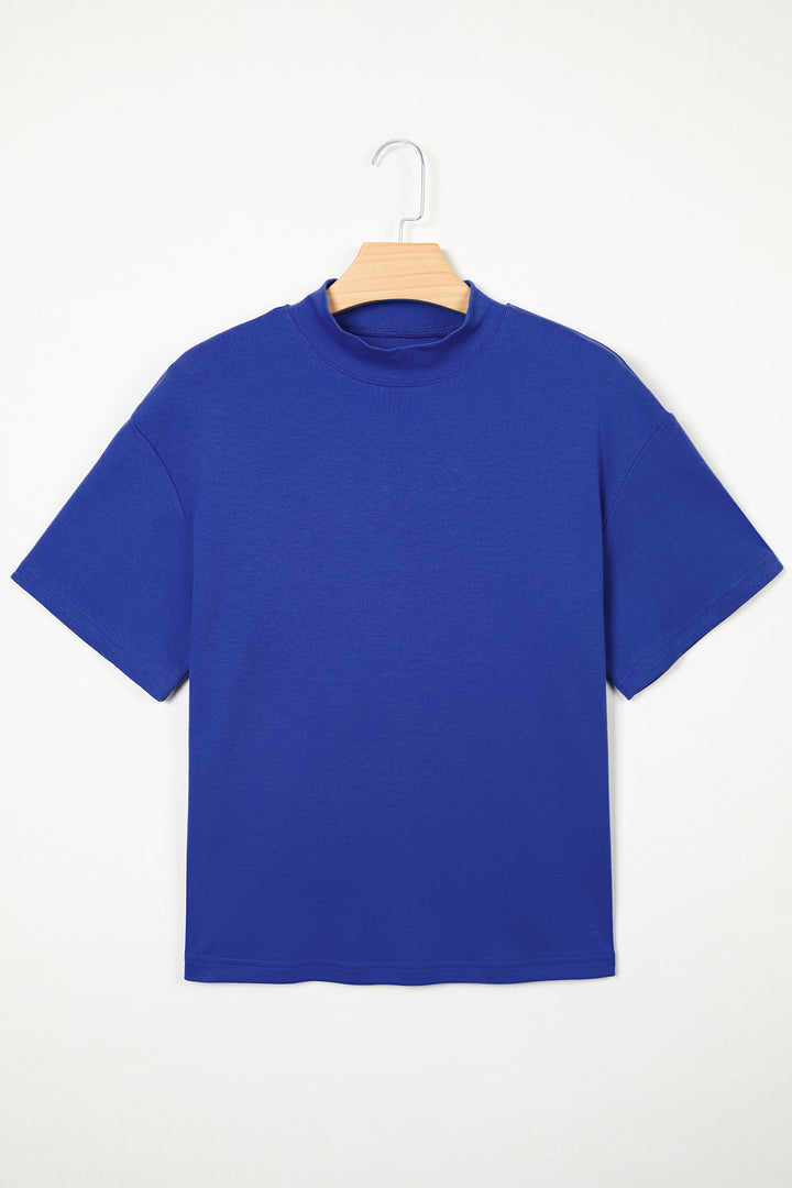 Dark Blue Solid Color High Neck Oversize Tee