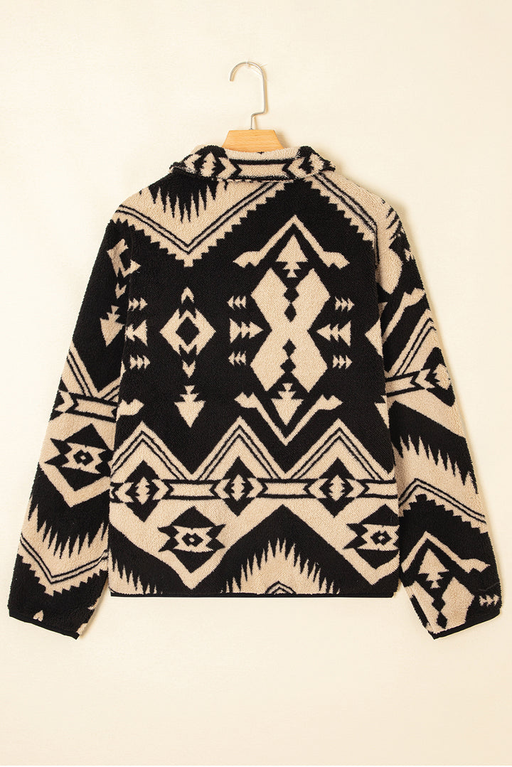 Western Aztec Half Placket Plush Sweatshirt