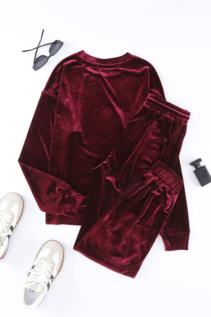solid velvet two piece lounge set