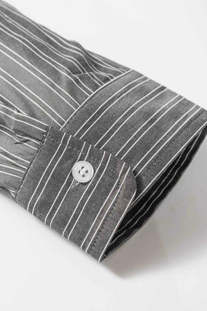 Black Stripe Button Up Oversized Casual Shirt