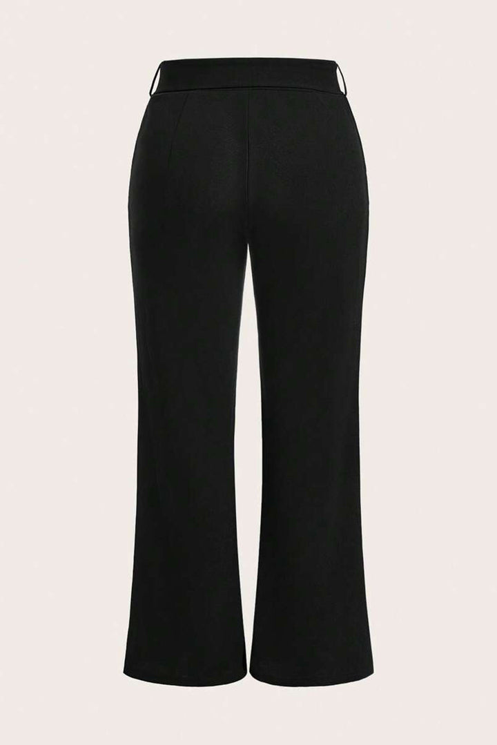 Black Plus Size Knot Waist Textured Shift Pants