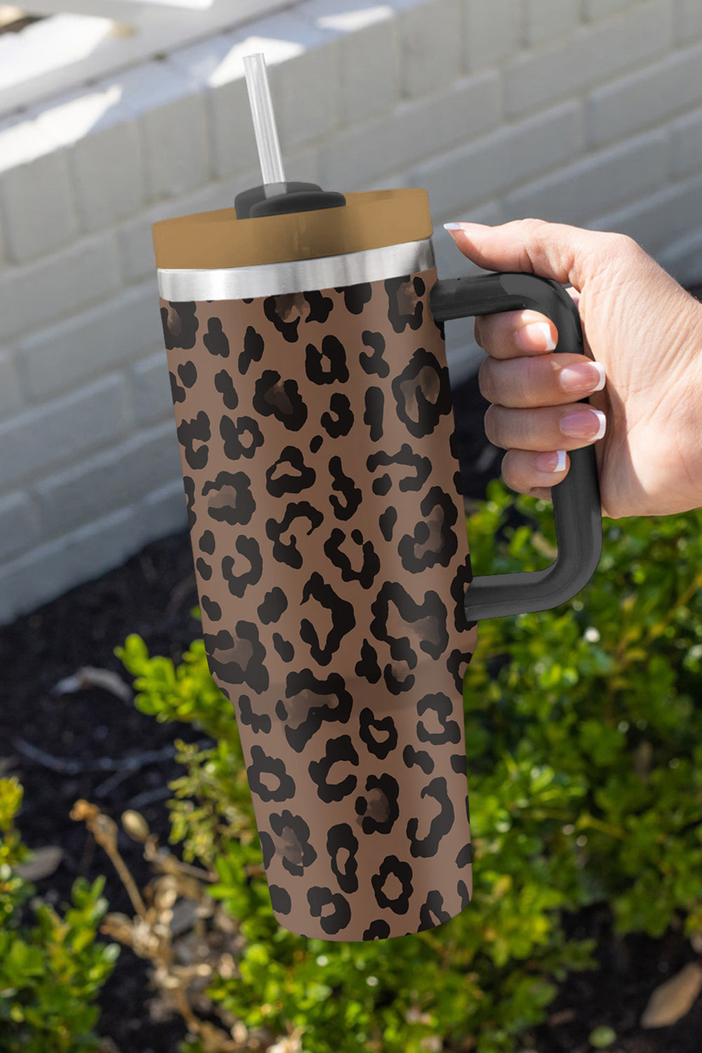 Leopard Print Handle Stainless Steel Large Vacuum Cup 40oz