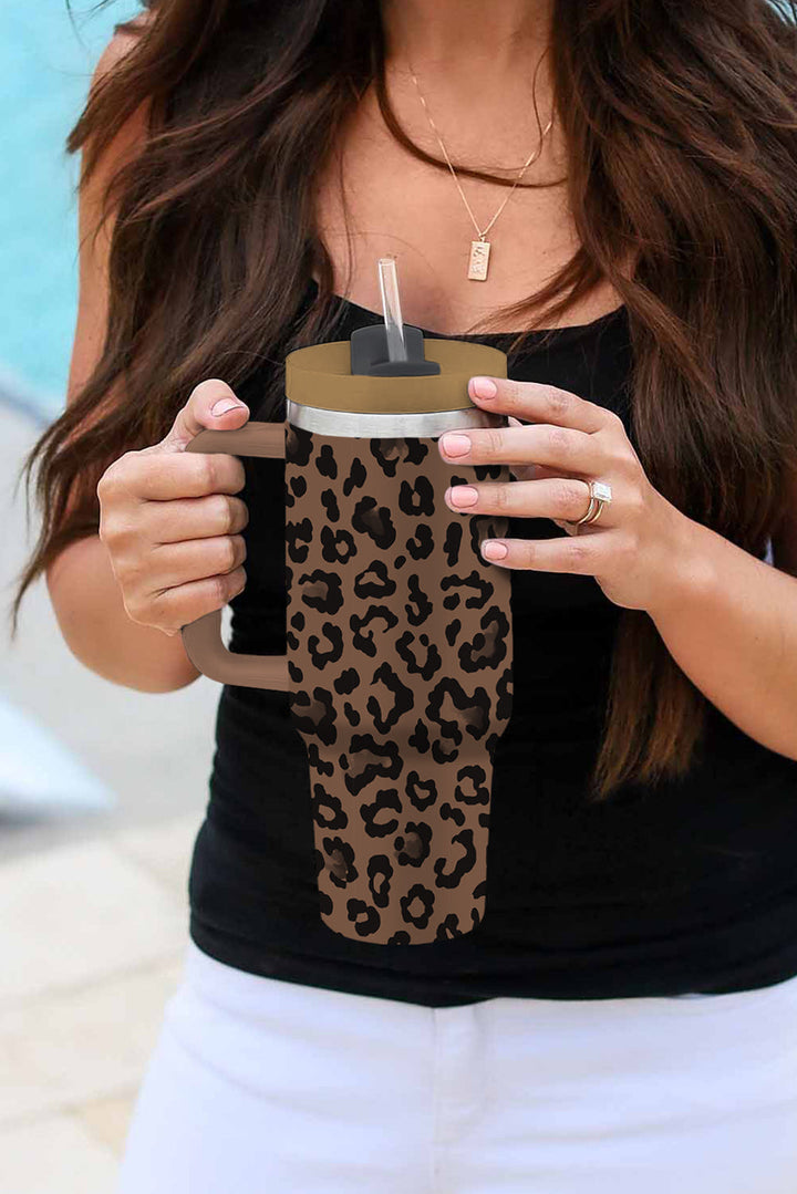 Leopard Print Handle Stainless Steel Large Vacuum Cup 40oz