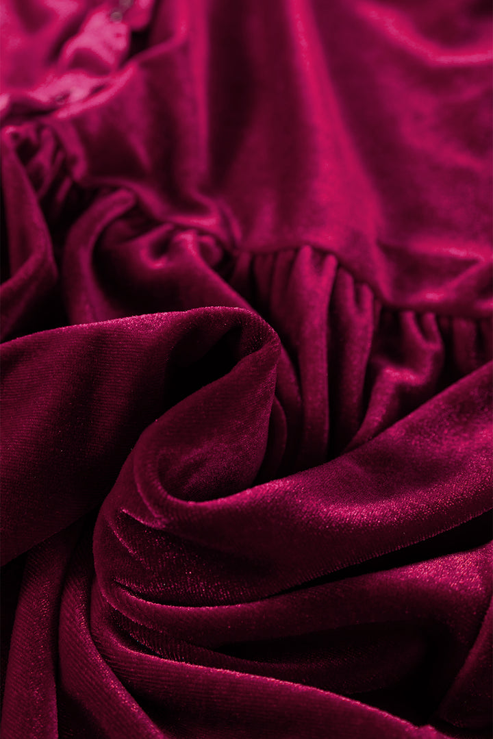 Burgundy 3/4 Sleeve Tunic Babydoll Velvet Shirt