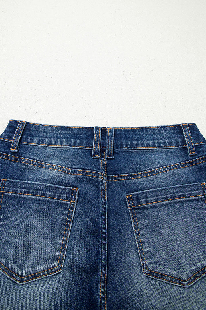 Sky Blue Chic Seam Detail Raw Hem Ankle Length Jeans