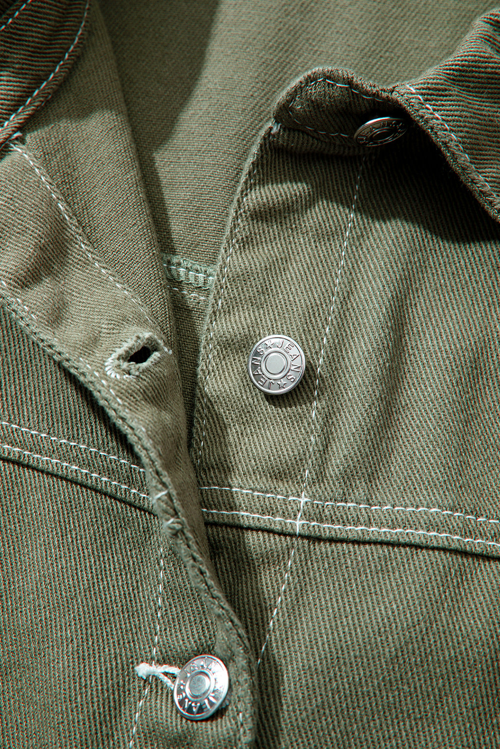 Patched Pocket Collared Button Front Boyfriend Denim Jacket