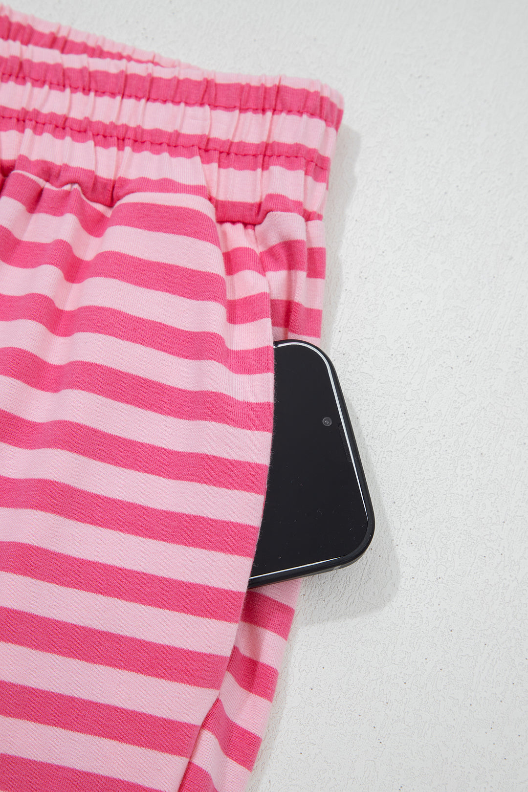 Rose Stripe Drop Shoulder Round Neck Top and Buttoned Straight Pants Two Piece Set
