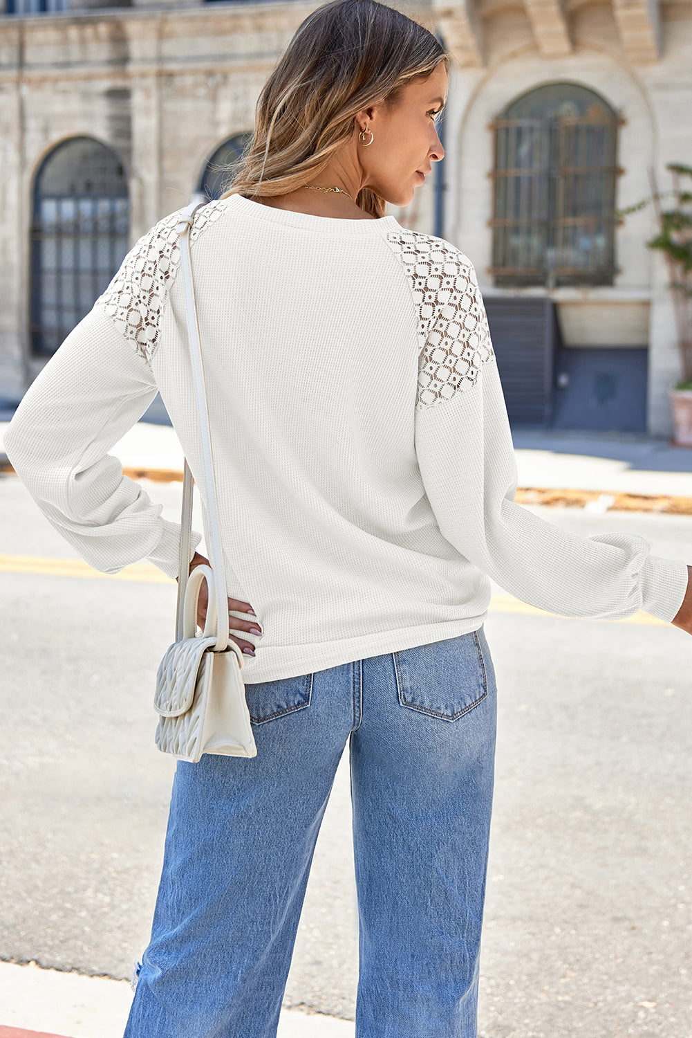 Lace Long Sleeve Textured Pullover