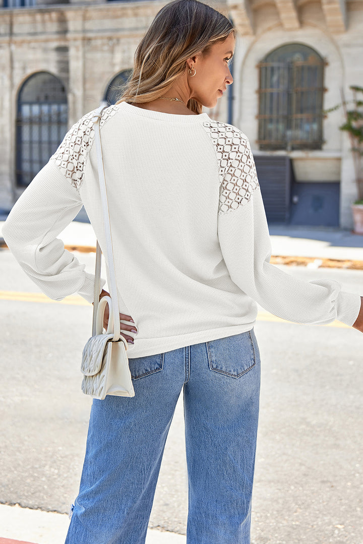 Lace Long Sleeve Textured Pullover