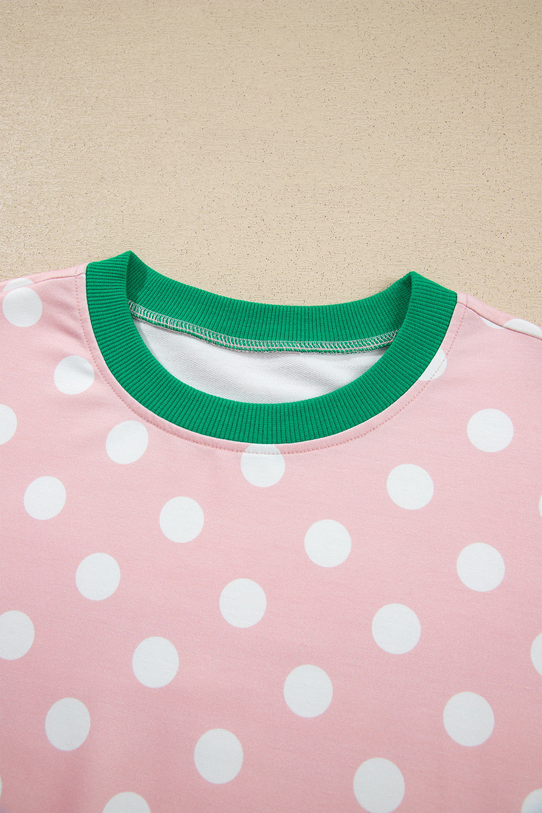 Pink Polka Dot Contrast Trim Long Sleeve Top Drawstring Shift Pants Set