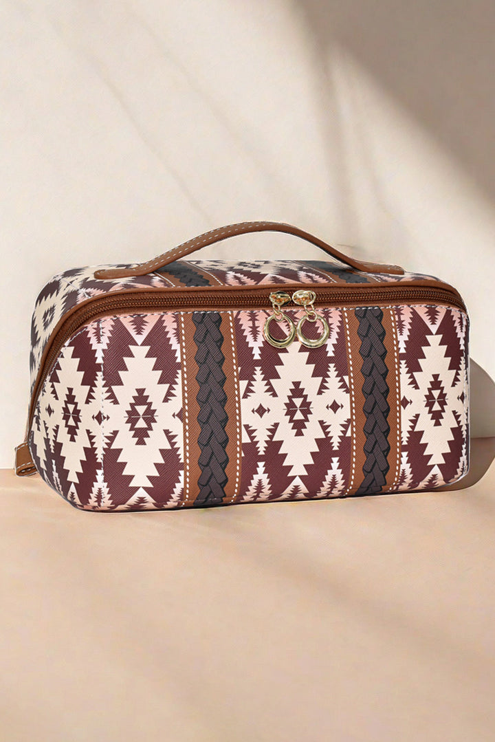 Geometric Braided Print Makeup Bag with Handle