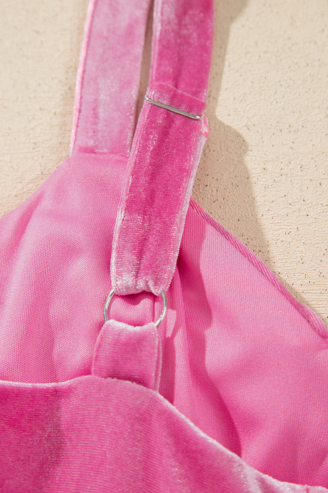 Sachet Pink Sweet Bow Neck Adjustable Strap Velvet Short Dress