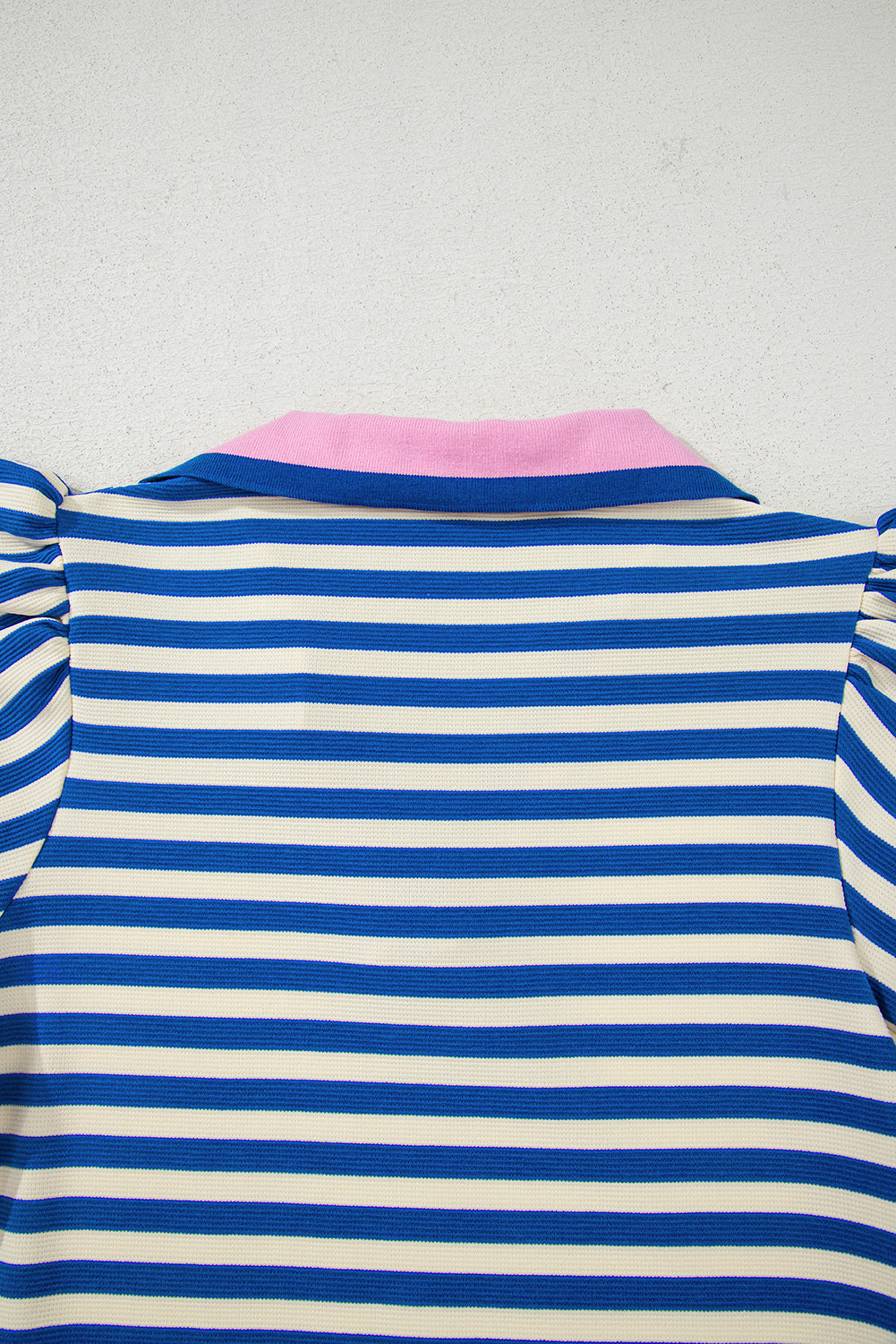 Dark Blue Stripe Print Contrast Collar Split Neck Flutter Sleeve Short Dress