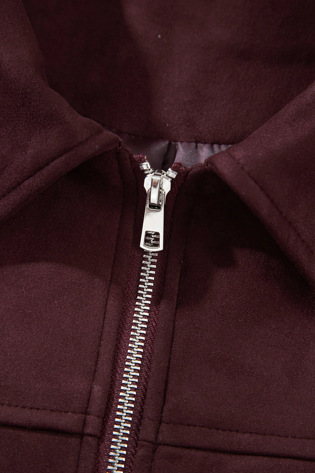 Chicory Coffee Solid Zip-up Metal Placket Collar Long Sleeve Jacket