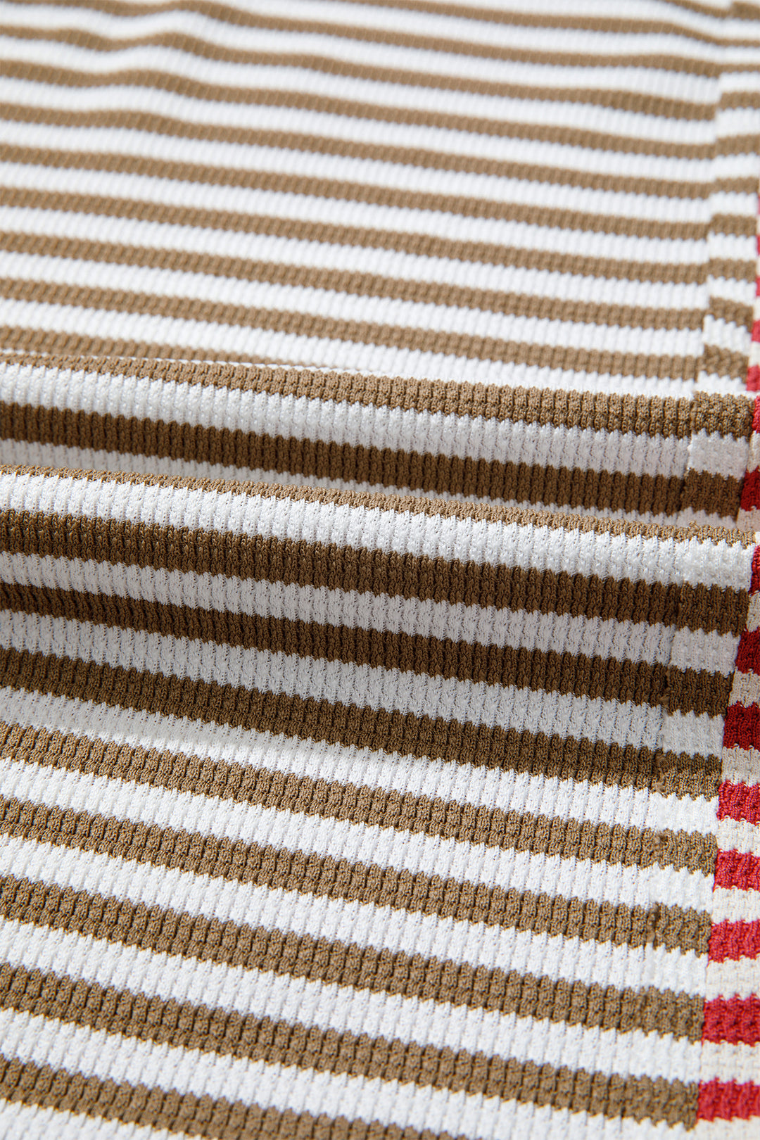 Red Striped Colorblock V Neck Long Sleeve Top