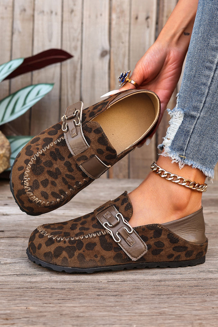 Faux Suede PU Leather Patchwork Retro Buckle Slip On Shoes