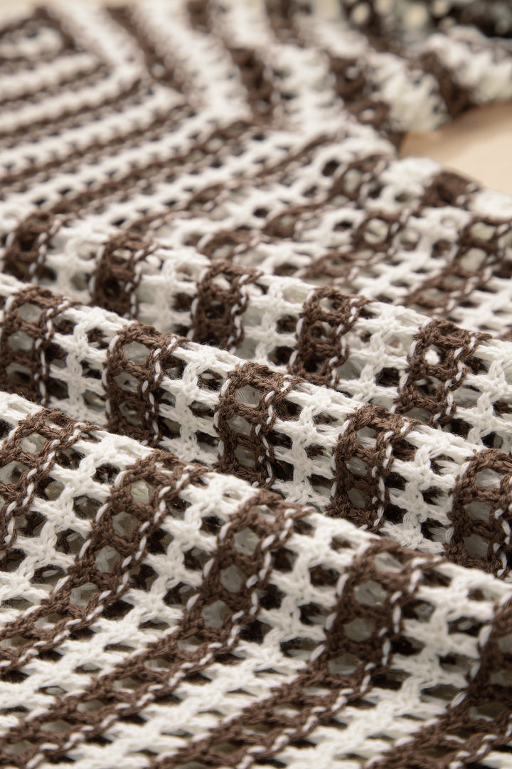 Eyelet Hollow-out Contrast Collared Pullover Chic Sweater