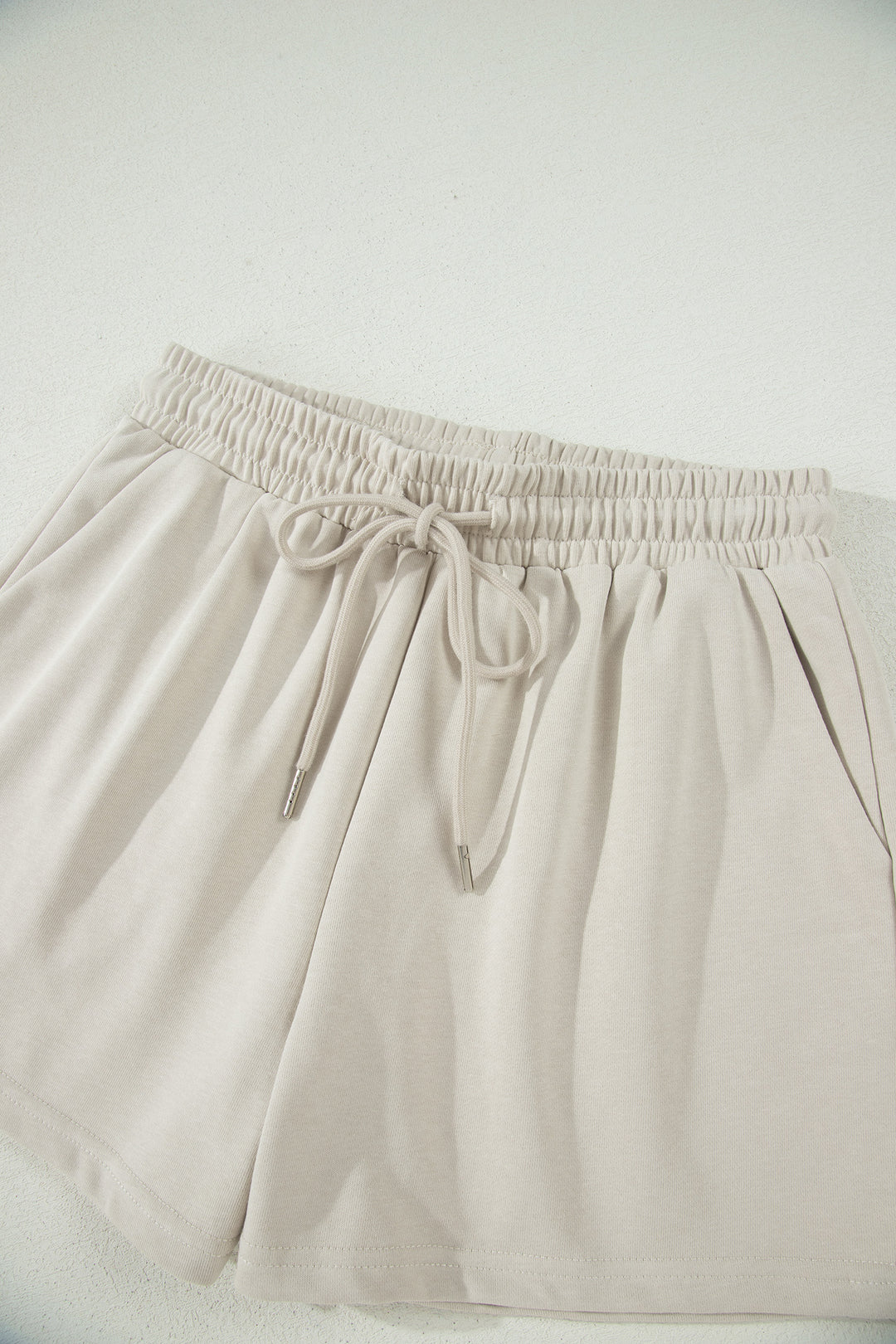 Smoke Gray Solid Color Puffy Loose Top Drawstring Shorts 2pcs Outfit