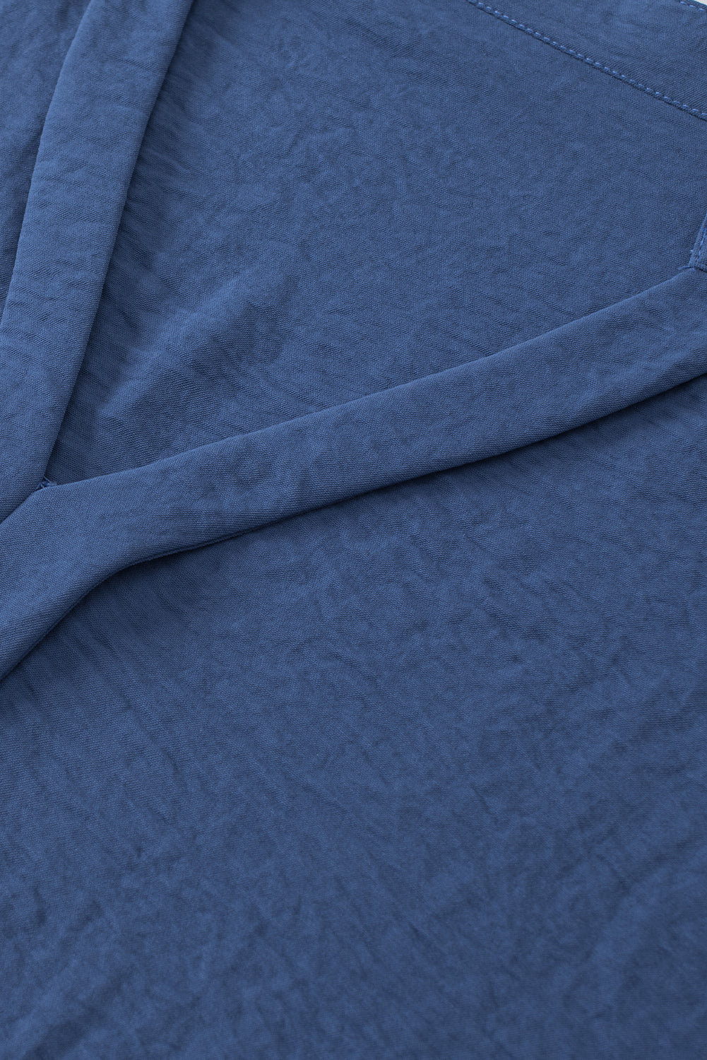 Sail Blue Notched Neck Batwing Sleeve Lightweight Blouse