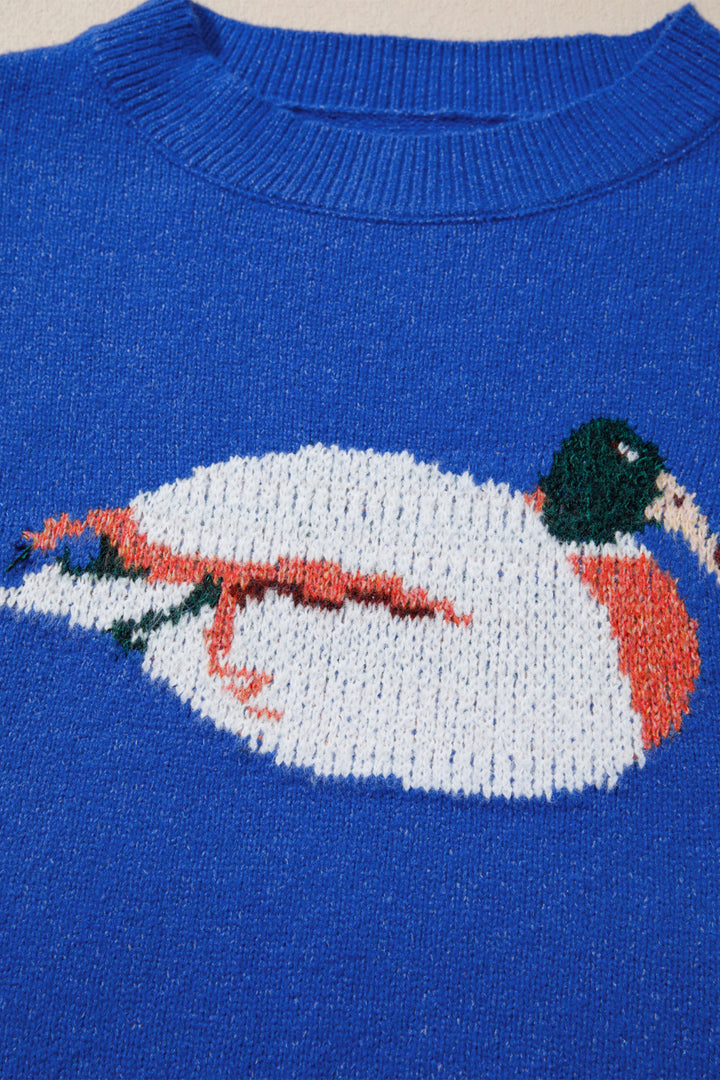 Blue Drop Shoulder Long Sleeve Sweater