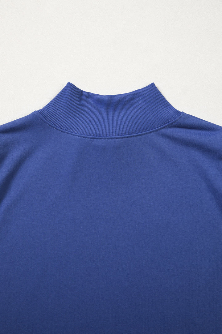 Sky Blue Solid Color High Neck Cap Sleeve Loose Top