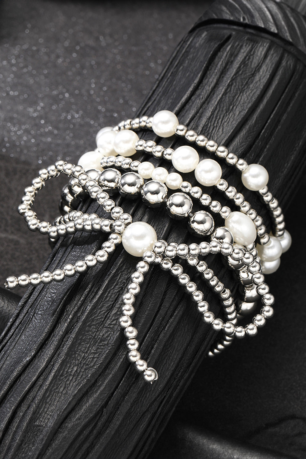 Bow Knot Pearl Beaded Multi Layered Bracelet Set