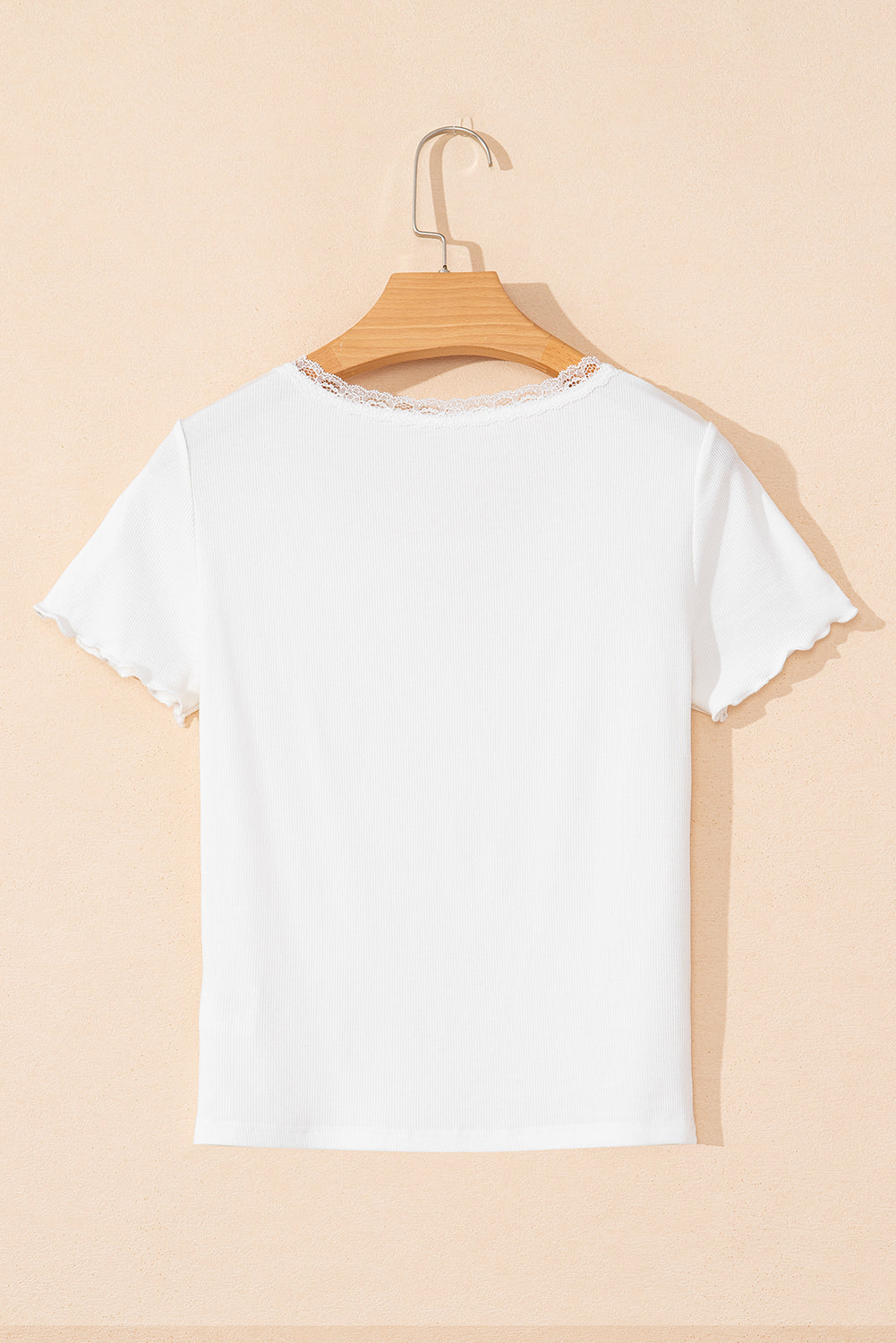 Lace V Neckline Ribbed Slim Fit T Shirt