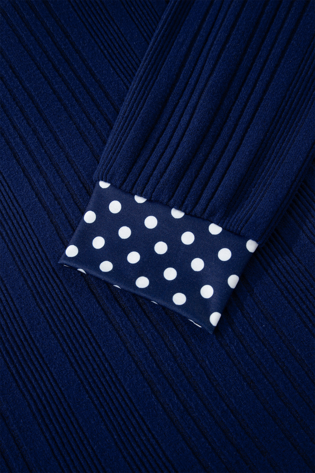 Dirty blue Polka Dot Trimmed V Neck Bow Tie Textured Ribbed Top