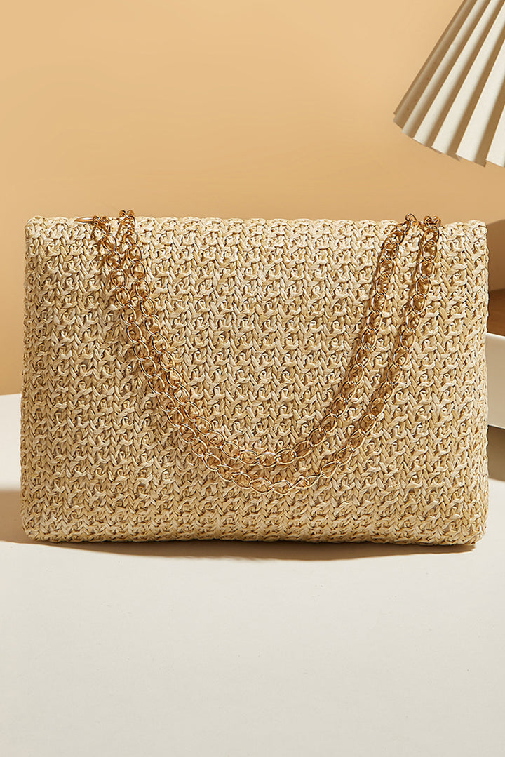 Woven Chain Strap Flap Shoulder Bag