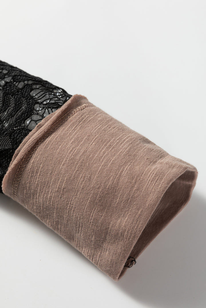 Sheer Lace Patchwork Casual Long Sleeve Tee