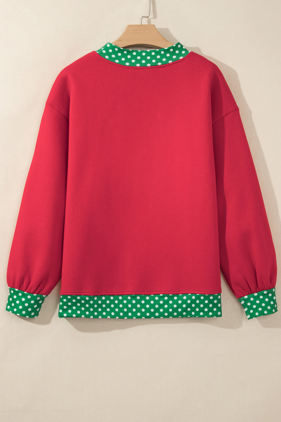 Racing Red Colorblock Polka Dot Contrast Trim Oversized Sweatshirt