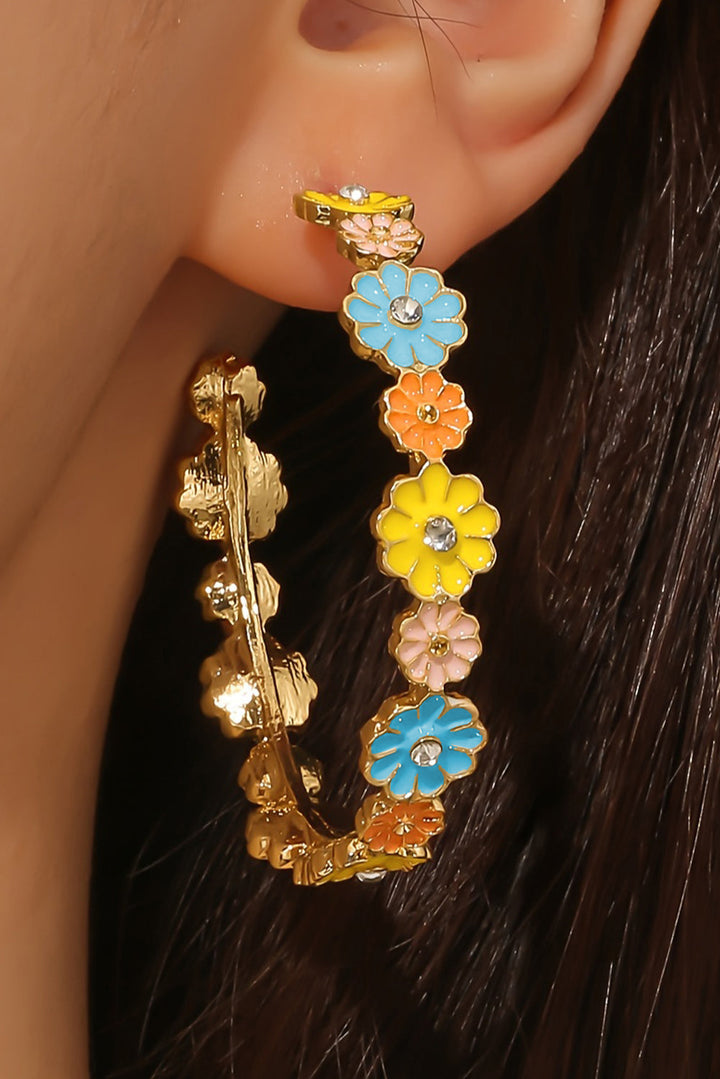 Boucles d'oreilles crochet en alliage plaqué avec décor de fleurs et strass