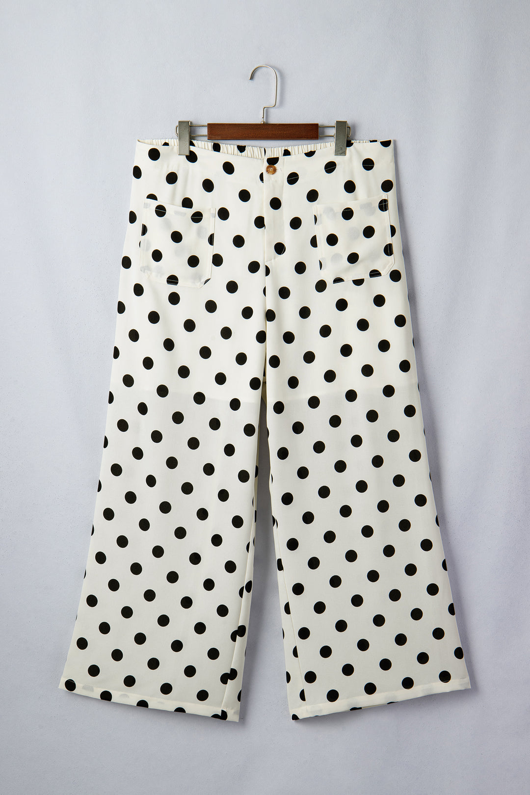 White Plus Size Polka Dot Print Patch Pocket Womens Shift Pants