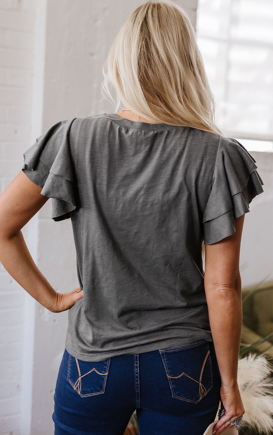 layered ruffle short sleeve round neck top