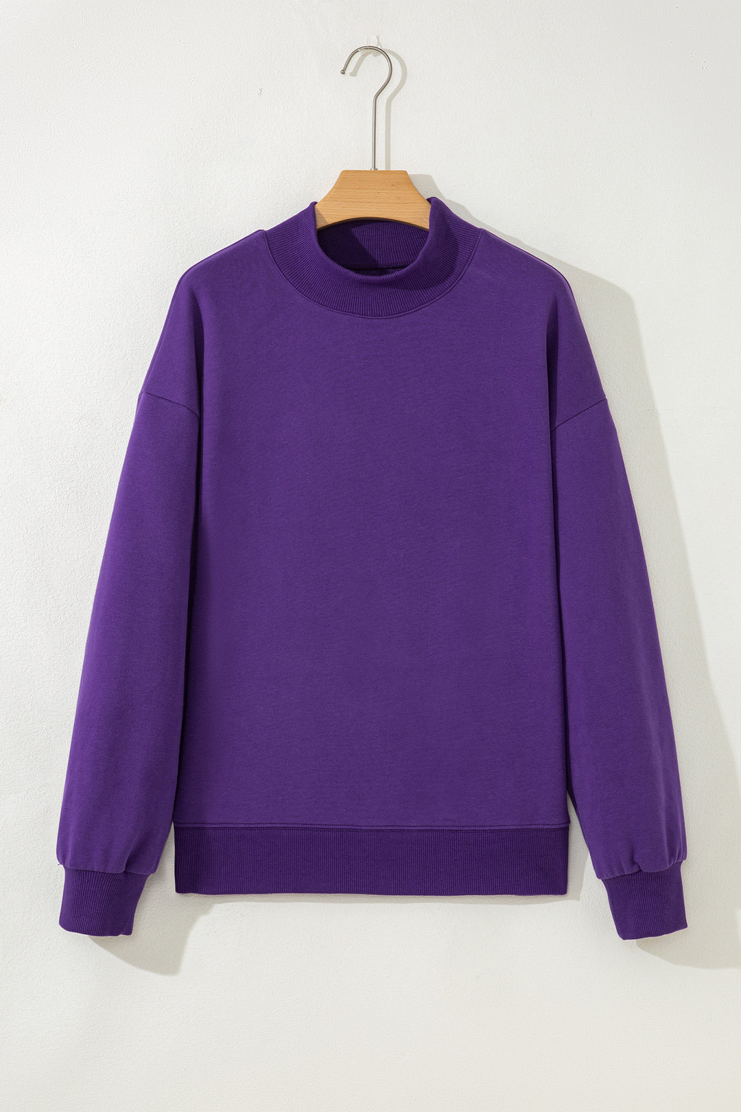 Tillandsia Purple Solid Color Oversized Mock Neck Sweatshirt