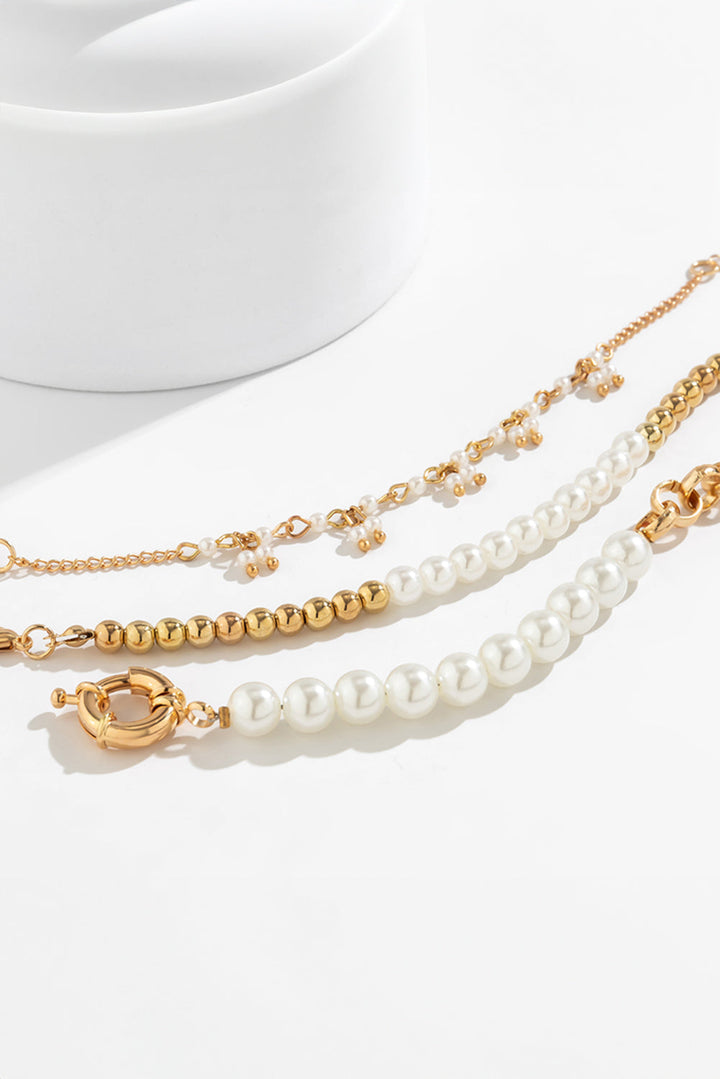 3-teiliges Armband-Set mit Perlen und plattierter Legierung