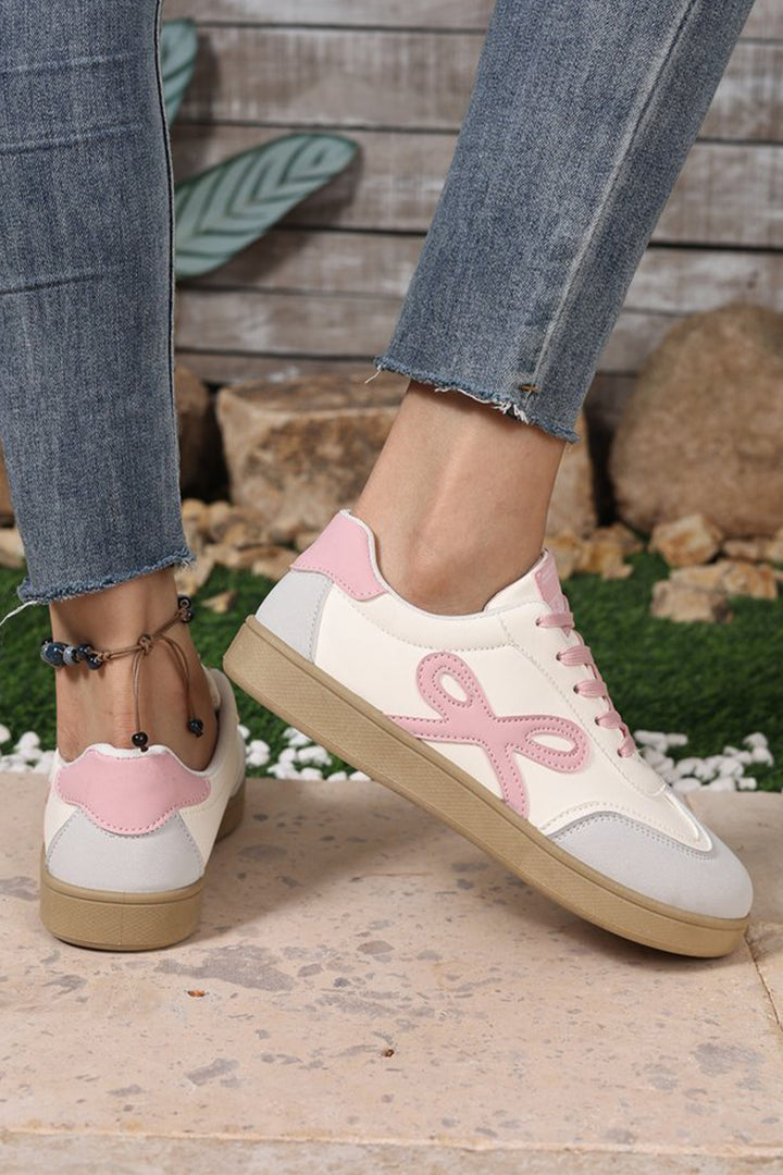 Cute Bow Patch Color Block PU Leather Sneakers