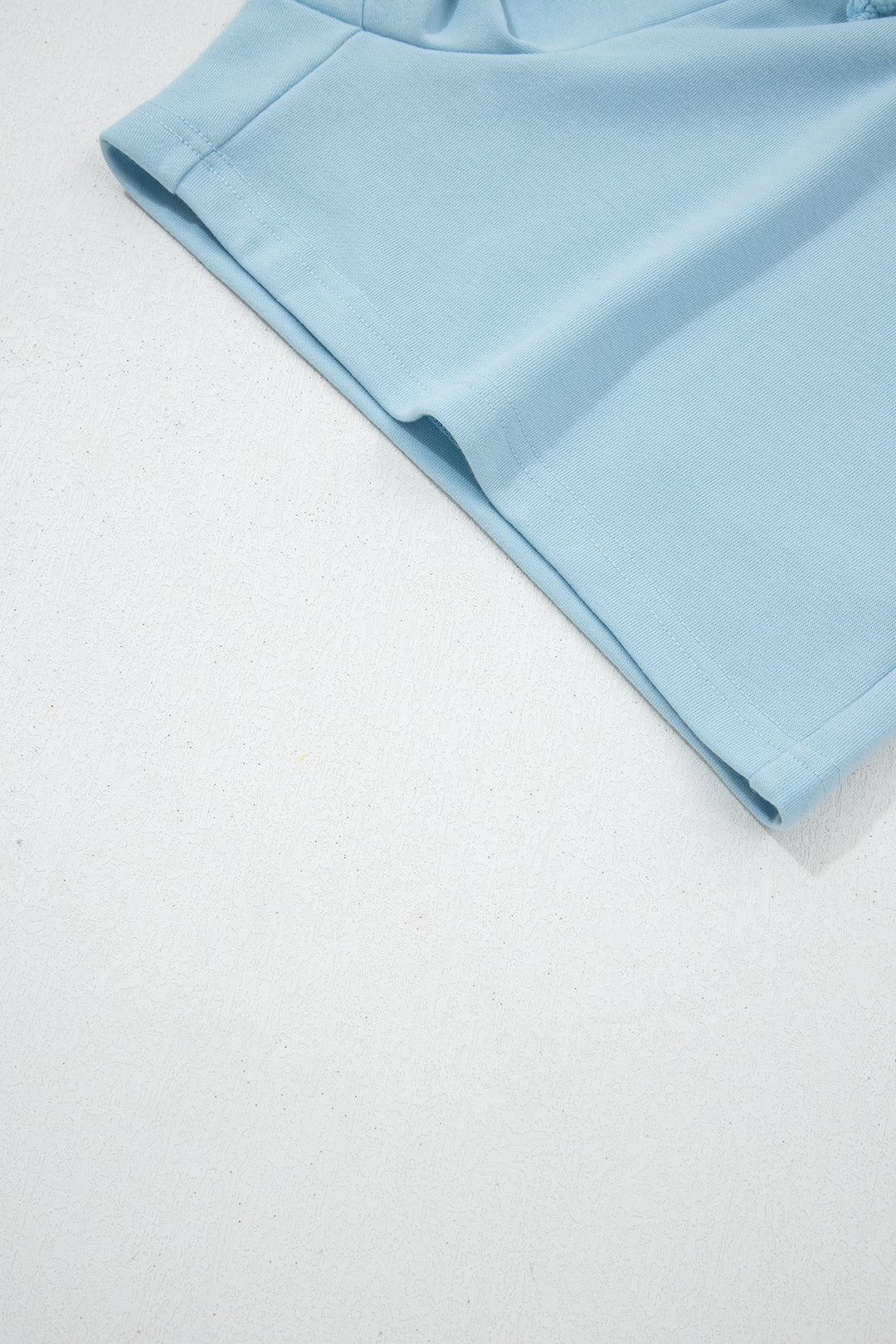 Mist Blue Solid Color Loose Tee Drawstring Shorts 2pcs Outfit