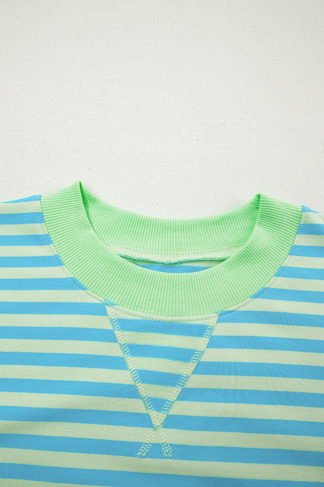 Green Stripe Color Block Detail Long Sleeve Pullover Elastic Waist Pull On Shorts 2pcs Set