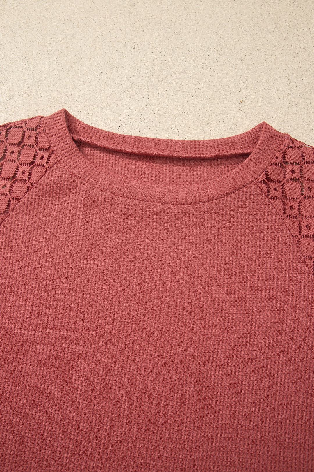 Rose Pink Lace Long Sleeve Textured Pullover