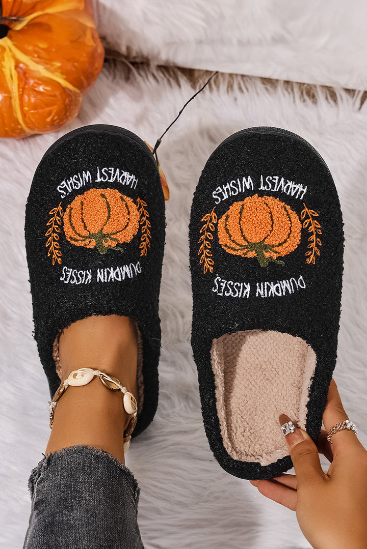Pumpkin Harvest Pattern Cozy Fuzzy House Slippers