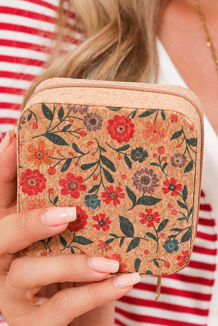 Retro Floral Print Portable Square Jewelry Box