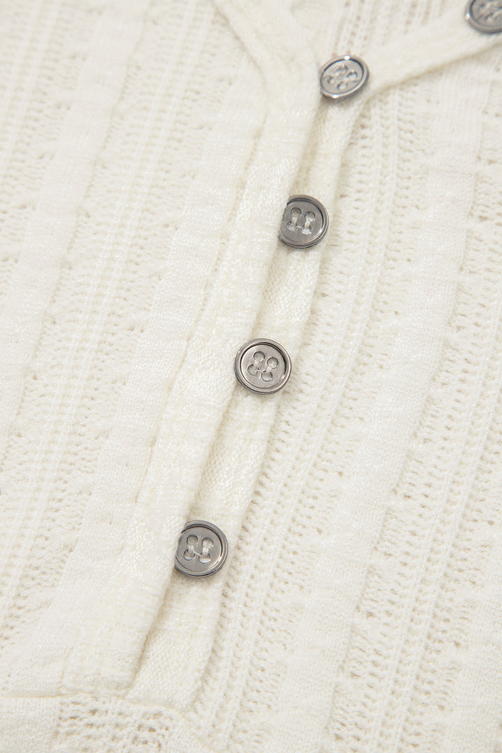 Solid Color Textured Button V Neck Raw Seam Henley Tee