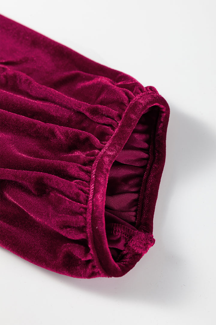 Burgundy 3/4 Sleeve Tunic Babydoll Velvet Shirt