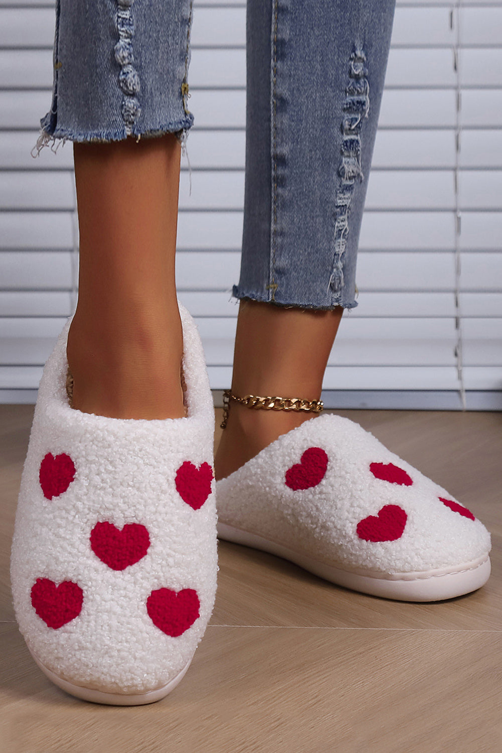 Valentines Day Hearts Print Plush House Slippers