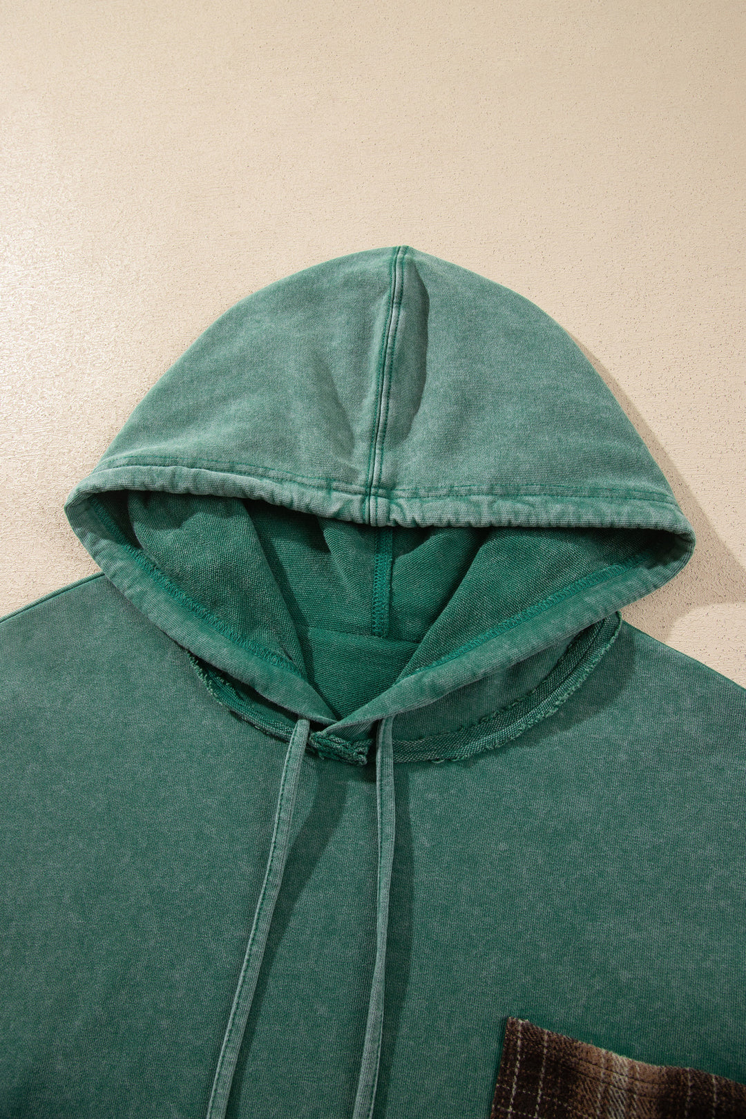 Smoke Green Plaid Colorblock Hoodie