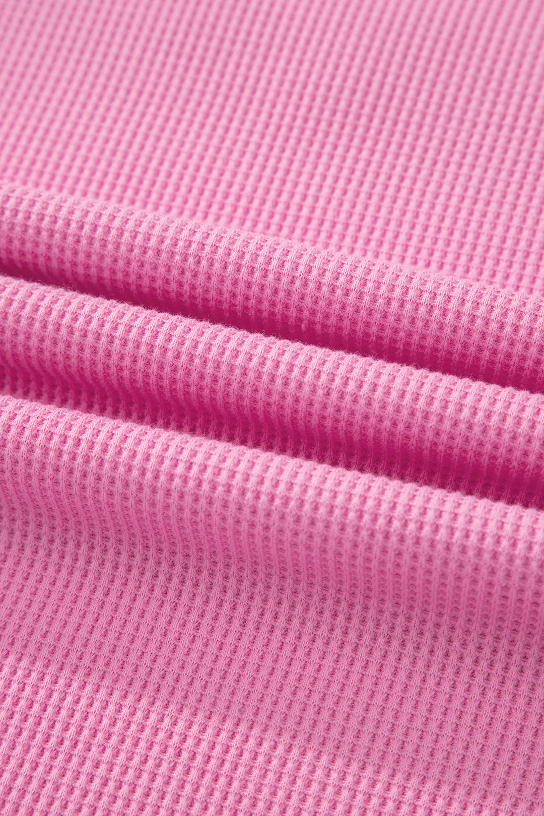 Pink Solid Color Raw Seam Waffled Patchwork Casual T Shirt